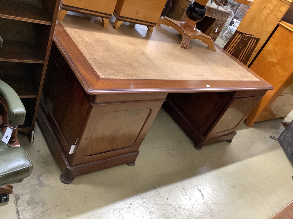 A reproduction Victorian style mahogany partner's desk, width 198cm, depth 124cm, height 76cm